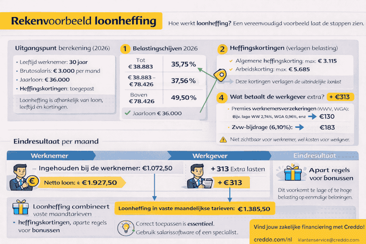 Rekenvoorbeeld loonheffing volgens Creddo