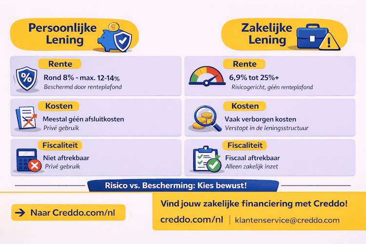 Verschil persoonlijke lening en zakelijke lening volgens Creddo